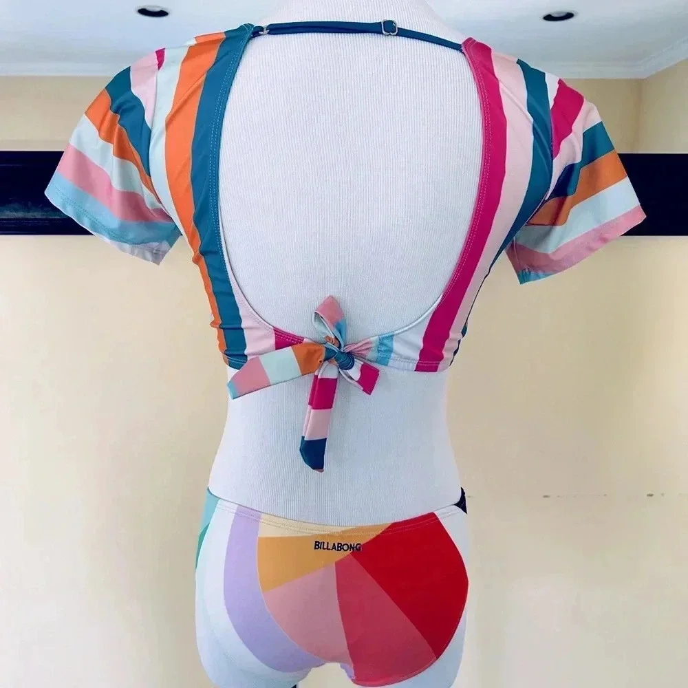 Billabong Surfer Vibe Short Sleeve Rash Guard Bikini Set Girls 14 Women’s Small